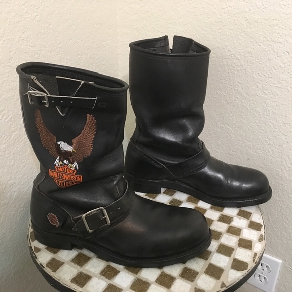 BLACK HARLEY DAVIDSON STEEL TOE BOOTS 10R